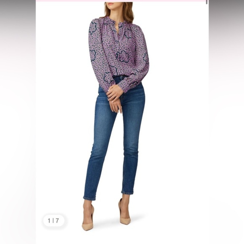 kate spade Purple Floral Flair Flora Ruffle Neck Blouse  button up shirt XXS